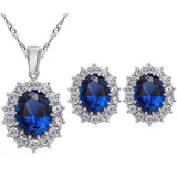 Set Perhiasan Cantik - Royal Ocean Blue Austrian Crystal Rhinestones Zircon Pendant Chain - Cantik Menawan