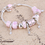 Gelang Wanita Pink Crystal Charm Bracelets & Bangles - Cantik Menawan