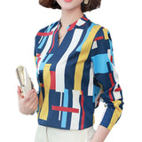 Blouse Wanita 3/4 Lengan Panjang Print Plaid Fashion Office - Cantik Menawan