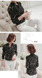 Atasan Wanita Cantik - New Chiffon Print Striped Dot Slit Style Plus Size Office Long Sleeve Blouse - Cantik Menawan