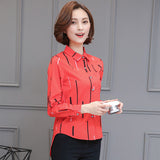 Blouse Wanita Cantik - Striped Print Shirt Chiffon Work Causal Top - Cantik Menawan