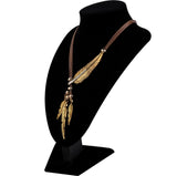 Aksesoris Kalung Wanita Alloy Feather - Pendants Vintage  Rope Chain - Cantik Menawan