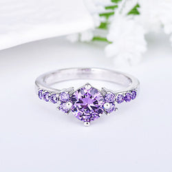 Cincin Cantik Round Zircon Purple Crystal Titanium Steel - Cantik Menawan
