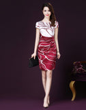 Pakaian Pesta Baju Dress Silk atau Sutra Vintage Flower Printed  Fashion Mulberry O-Neck - Cantik Menawan