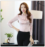 Baju Kantor Blouse Wanita Scarf Collar Casual Pink Slim Fit - Cantik Menawan