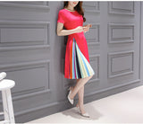 Baju Dress Korea Terbaru Style Rainbow Stripe Printing - Cantik Menawan