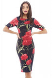 Dress Wanita Resmi dan Casual Terbaru Vestidos Sheath Floral Print O-Neck - Cantik Menawan