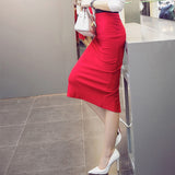 High Waist Pencil Skirts Plus Size Tight Bodycon - Midi Skirt Red Black - Cantik Menawan