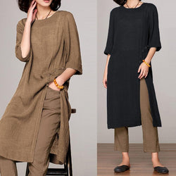 Baju Wanita Terbaru Murah Diskon dan Gratis Ongkir - Blouse Vintage Linen Setengah Lengan - Cantik Menawan