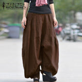 Celana Panjang Longgar Cotton Linen Elastic Cross-Pants Elegant Basic Long Plus Size - Cantik Menawan
