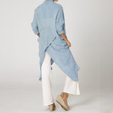 Pakaian Wanita Blouse Vintage Long Shirt Casual Cowl Neck Long Sleeve Loose Asymmetrical - Cantik Menawan