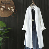 Baju Wanita Lengan Panjang dan Longgar ZANZEA Vintage Casual Lapel Long Sleeve Vintage Cotton Linen - Cantik Menawan