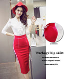 High Waist Pencil Skirts Plus Size Tight Bodycon - Midi Skirt Red Black - Cantik Menawan