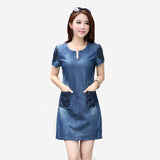 Free Shipping 2019 New Summer Denim Dress Hot Sale Women Loose Fashion Jean Dress Lady Slim Short Sleeve Plus Size 673J 30