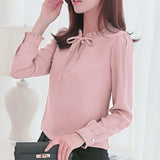 Blouse Wanita Terbaru - Spring Summer Shirts Women Chiffon Blouse Long Sleeve Ruffle Collar Office Work Wear - Cantik Menawan