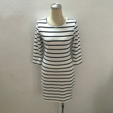 Women Round Neck Fashion Black And White Striped Long Sleeve Straight - Cantik Menawan