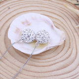 Anting Cantik Fashion Silver Plated Long Chain Drop Earrings Crystal Shambhala Ball Fancy Chain - Cantik Menawan