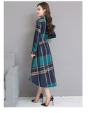 Stinlicher Women Grid Stripe Dress Elegant Lady Office Long Sleeve Dress Women Tunic Bandage Midi Dress Plus Size Autumn Winter