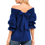 Blouse Wanita Cantik - Off Shoulder Loose 3/4 Sleeve Sexy Casual Elastic Oversize Shirts - Cantik Menawan