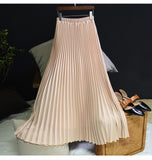 Womens Vintage Pleated Midi Long Skirt Female Korean Casual High Waist Chiffon Skirts Jupe Faldas 18 Colors