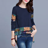 Vintage T Shirt Long sleeve Women Tee Shirt Tunic Plus size Irregular Patchwork 100% Cotton Ladies Casual Tops