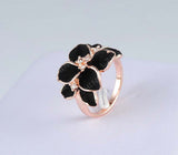 Cincin dengan Bunga Mawar -Rose Ring With Gold Plated Austrian Crystal Black - Cantik Menawan