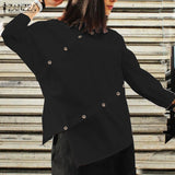 2021 ZANZEA Women's Blouse Stylish Asymmetrical Shirts Casual Autumn Button Blusas Female Solid Long Sleeve Tunic Tops Plus Size