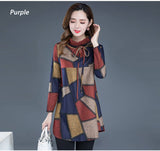 Tunic Women Long sleeve Plus size Tops Vintage Blouse Turtleneck Plaid Autumn Winter Warm Shirt Clothes Ladies Casual