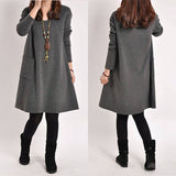 Zanzea 2021 Autumn Winter Women Long Sleeve Pocket Dress Solid O Neck Casual Loose Dresses Vestidos  S-
