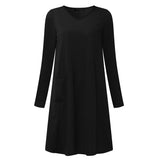 Zanzea 2021 Autumn Winter Women Long Sleeve Pocket Dress Solid O Neck Casual Loose Dresses Vestidos  S-