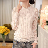 Femininas Blouses & Shirts Fleece Women Crochet Lace Shirt - Cantik Menawan