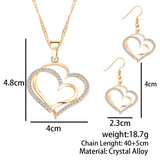 Romantic Heart Pattern Crystal Earrings Necklace Set - Silver Color Chain - Cantik Menawan