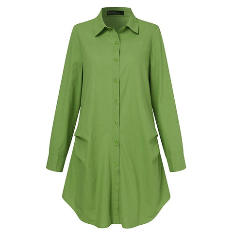 ZANZEA 2021 Fashion Asymmetrical Blouse Casual Solid Women's Shirts Female Button Pleated Tunic Plus Size Long Sleeve Blusas 5XL