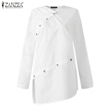 2021 ZANZEA Women's Blouse Stylish Asymmetrical Shirts Casual Autumn Button Blusas Female Solid Long Sleeve Tunic Tops Plus Size