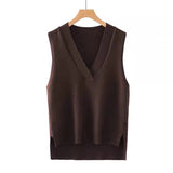 V-neck knitted vest women's sweater autumn and winter new Korean loose wild sweater vest sleeveless sweater