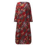 Dress Panjang Wanita Model Longgar Maxi  Vintage Floral Print - Cantik Menawan