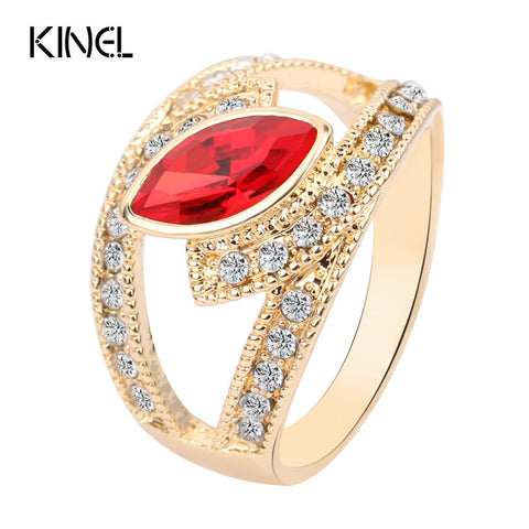 Cincin Kristal Merah - Lapisan Emas - Cantik Menawan