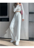 Casual High Waist Loose Wide Leg Pants for Women Spring Summer New Loose Female Floor-Length White Suits Pants Ladies Trousers