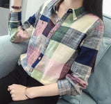 Blouse Women Shirt Women's Color Plaid Long Sleeve Color Matching Shirt Blusas Ropa De Mujer