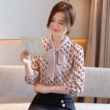 2021Autumn Fashion Women Tops And Blouses Long Sleeve Letter Print Chiffon Shirts Casual Lady Lac-up Bow V-Neck Clothing Blusas