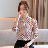 2021Autumn Fashion Women Tops And Blouses Long Sleeve Letter Print Chiffon Shirts Casual Lady Lac-up Bow V-Neck Clothing Blusas