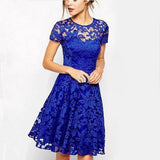 Mini Dress Wanita - Floral Lace Short Sleeve O-Neck Casual - Cantik Menawan