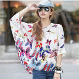 2017 New Style Batwing Sleeve Women Blouses Floral Chiffon Shirts - Cantik Menawan