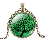 Kalung Life Tree Pendant Necklace Art Glass Cabochon Bronze Chain Vintage Choker - Cantik Menawan