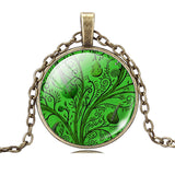 Kalung Life Tree Pendant Necklace Art Glass Cabochon Bronze Chain Vintage Choker - Cantik Menawan