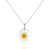Kalung Handmade Boho Transparent Resin Dried Flower Daisy Ball Chain Silver Plated - Cantik Menawan