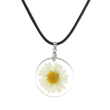 Kalung Handmade Boho Transparent Resin Dried Flower Daisy Ball Chain Silver Plated - Cantik Menawan