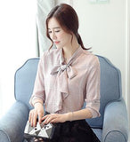 Baju Wanita Chiffon Blouse Plaid Elegant Collar Bow Style Korea - Cantik Menawan