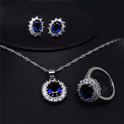 Set Perhiasan Cantik - Royal Ocean Blue Austrian Crystal Rhinestones Zircon Pendant Chain - Cantik Menawan