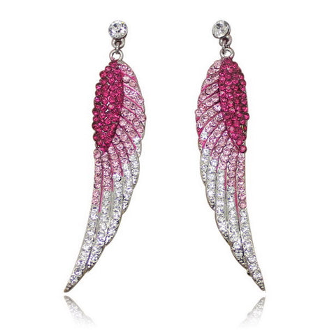 Anting Wanita Klasik Stud Jewelry Long Rhinestone Angel Wings Feather Crystal - Cantik Menawan